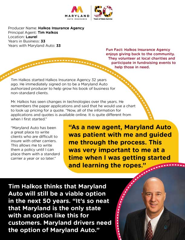 Maryland Auto 50th Anniversary Producer Profile: Halkos Insurance -  Maryland Auto Insurance